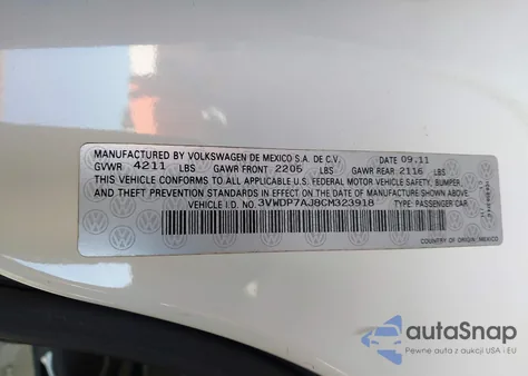 2012 Volkswagen Jetta 2.5L Se from USA, damaged, VIN 3VWDP7AJ8CM323918